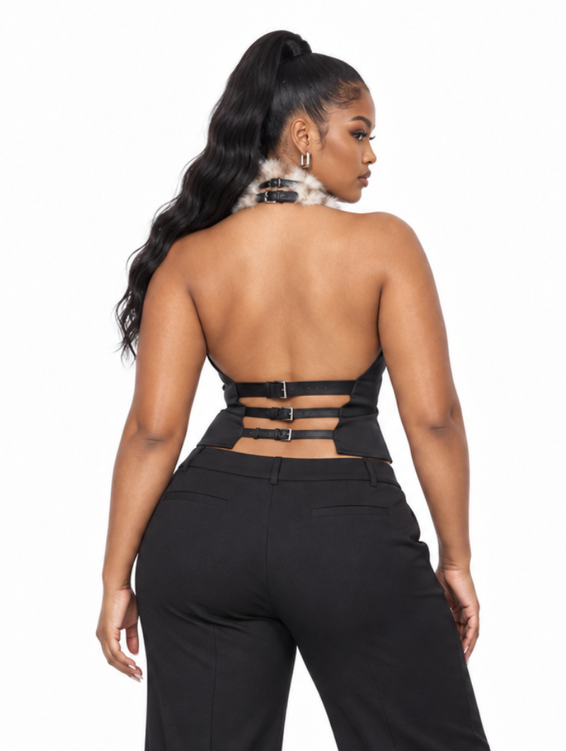 Fur Stripe Halter Top