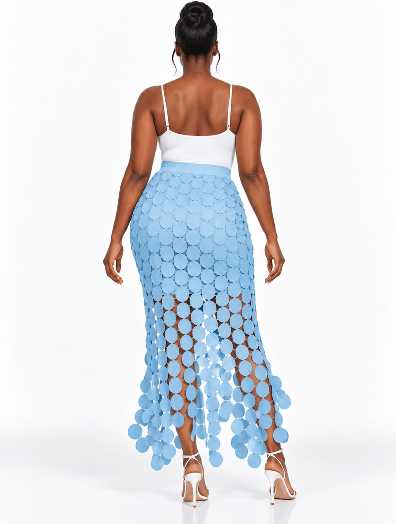 Disc Fringe Midi Skirt