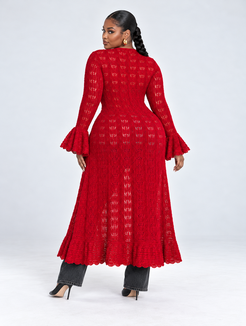 Crimson Bell Sleeve Duster