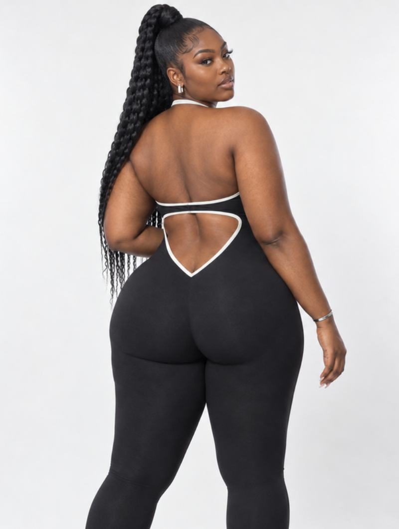 Contrast Piping Halter Catsuit