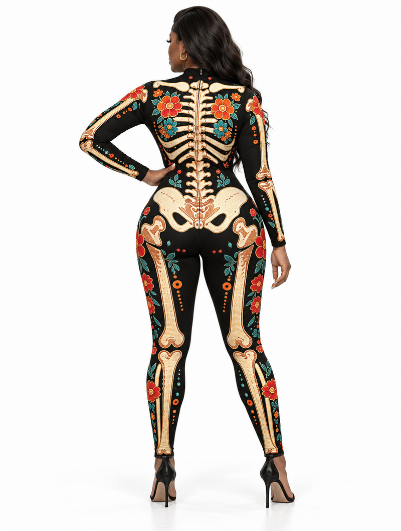 Floral Skeleton Bodycon Jumpsuit