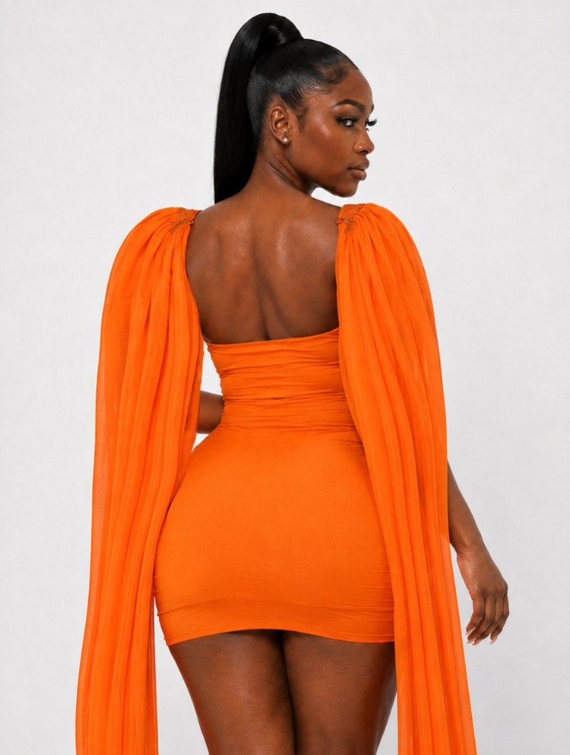 Orange Beaded Long-Sleeve Mini