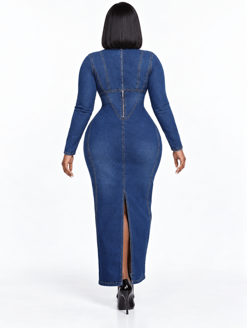 Contour Stitch Denim Dress