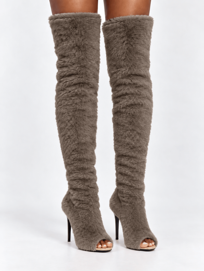 Fluffy Peep Toe Boots