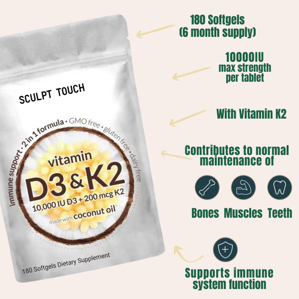 Cápsulas blandas de suplemento de vitamina D3 y K2