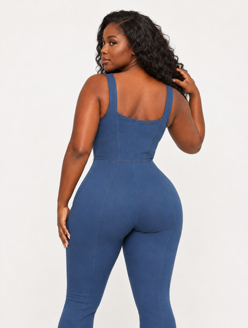 Denim Zip Flare Jumpsuit