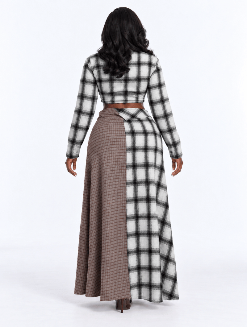 Patchwork Plaid Skirt Set