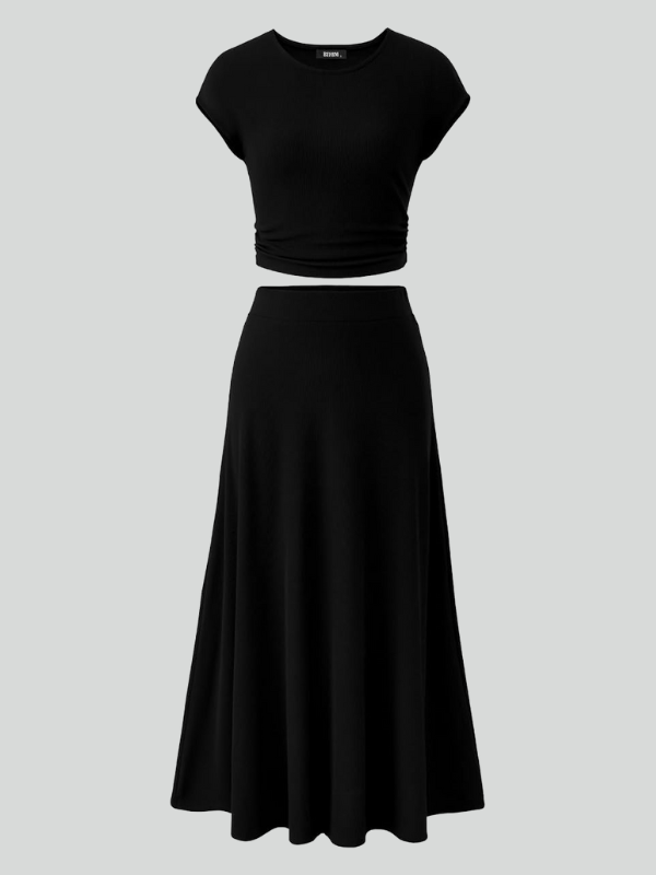 Two piece skirt elastic waist midi skirt