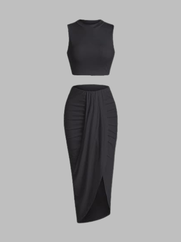 Ruffled Slit Skirt Set