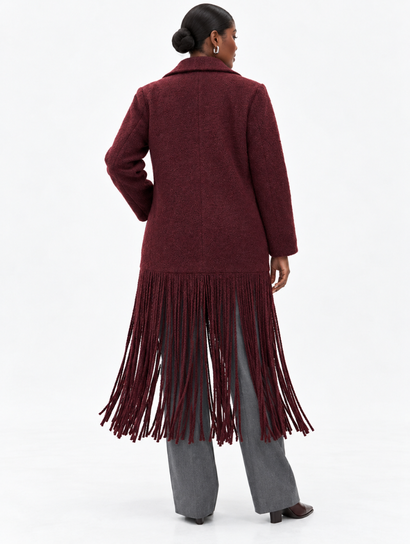 Burgundy Fringe Long Coat