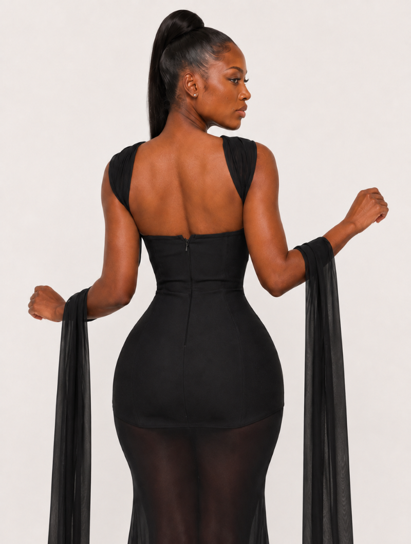 Black Scarf Corset Gown