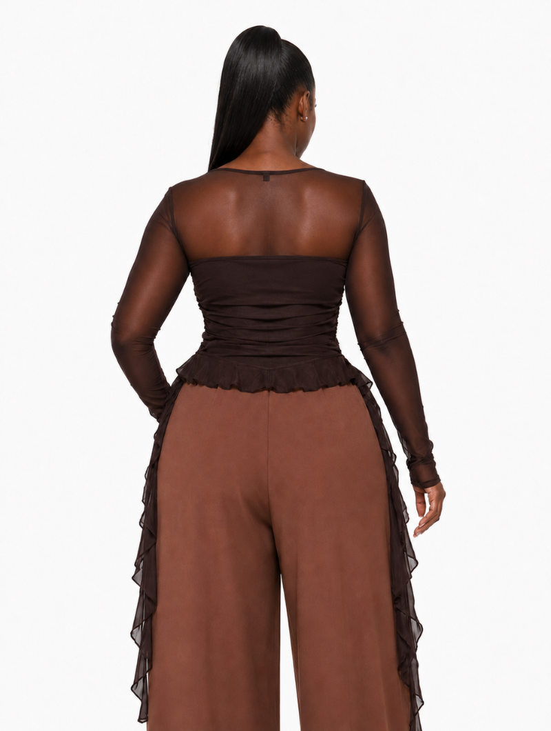 Cascade Ruffle Mesh Top