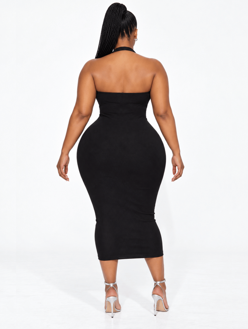 Ribbed Lace Halter Dress