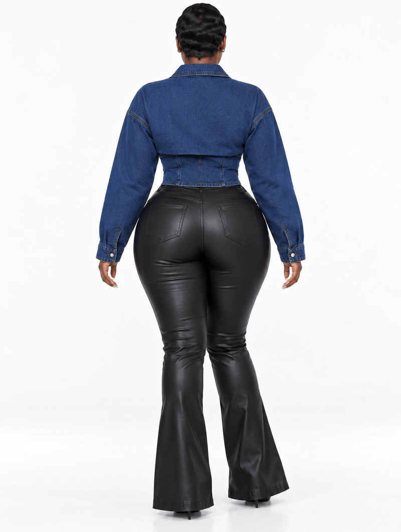 Denim Corset Leather Set