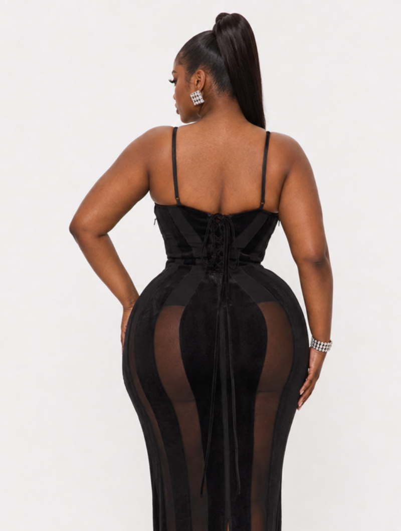 Velvet Mesh Corset Maxi