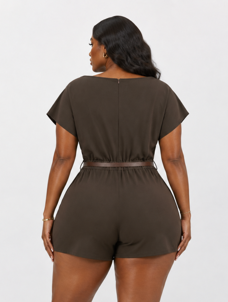 Modern Pleat Belted Romper