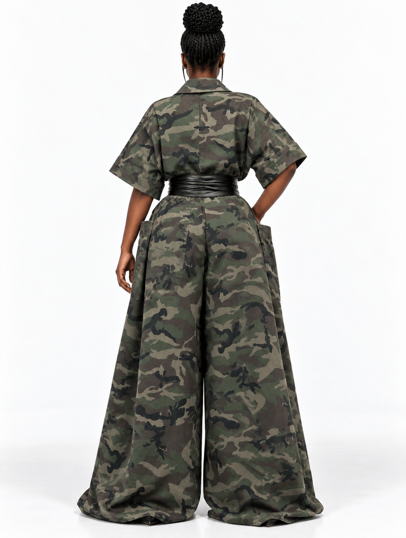 Belted Camo Wide Jumpsuit