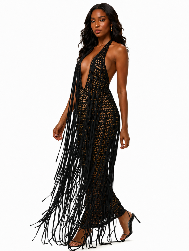 Fringe Crochet Maxi Dress