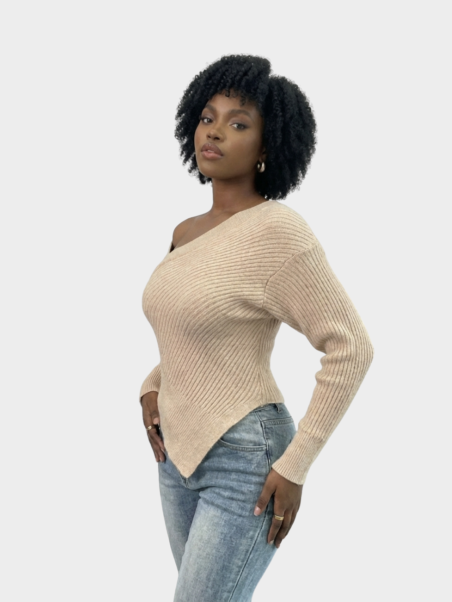 Ribbed Asymmetrical Off-Shoulder Top