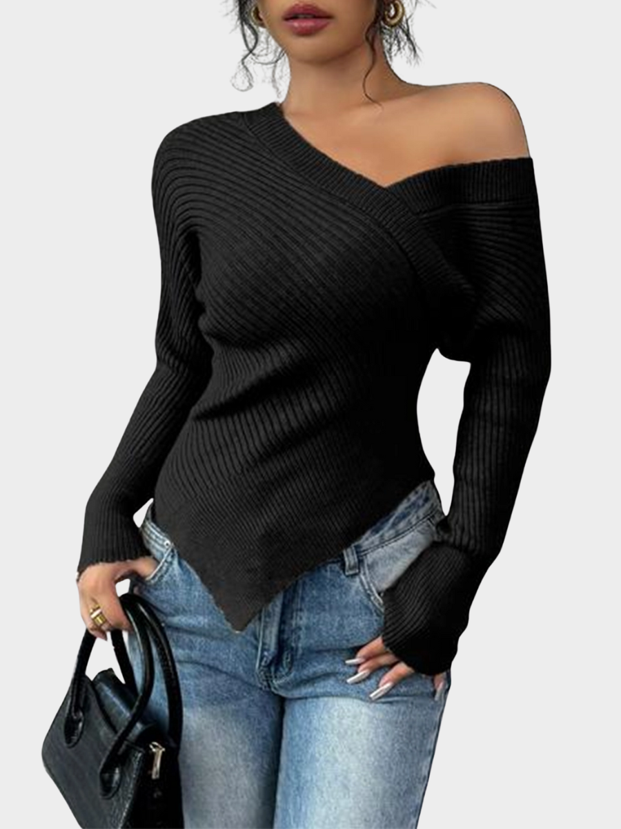 Ribbed Asymmetrical Off-Shoulder Top