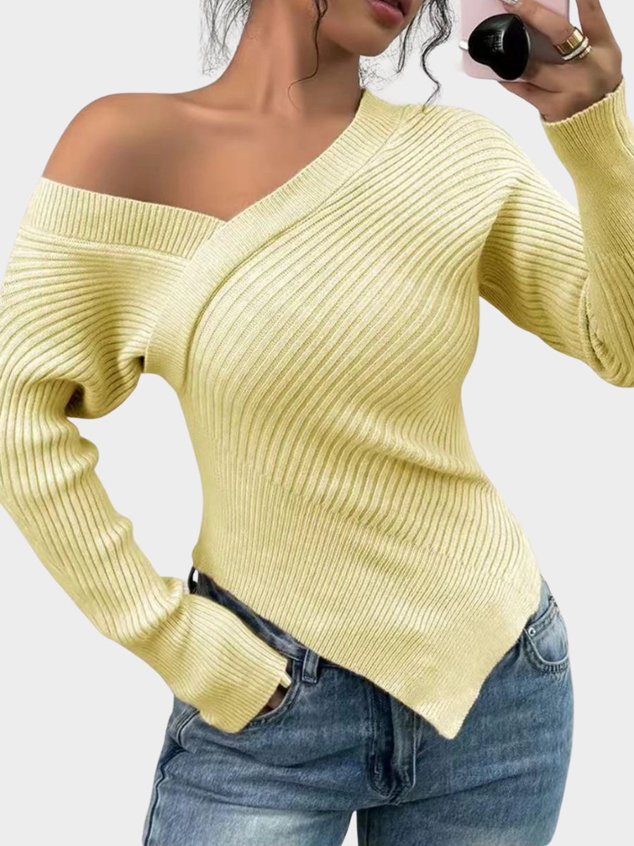 Ribbed Asymmetrical Off-Shoulder Top