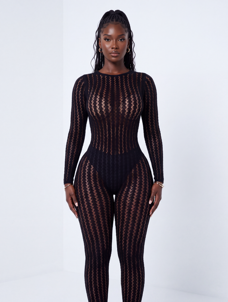 Sheer Stripe Knit Jumpsuit
