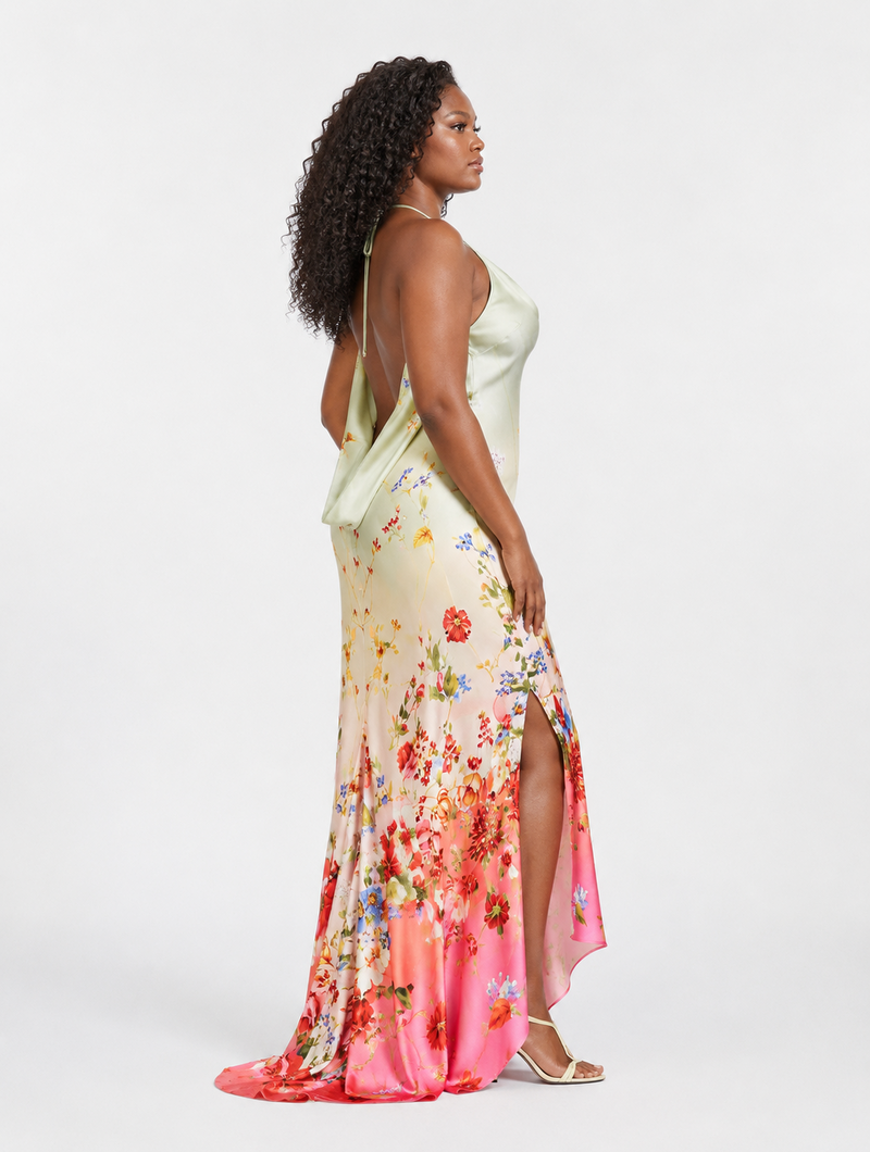 Backless Ombre Floral Dress