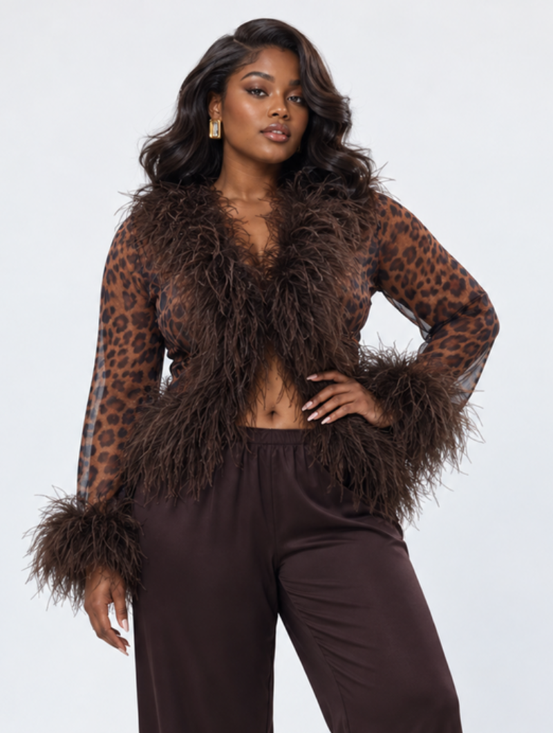 Leopard Feather Trim Top