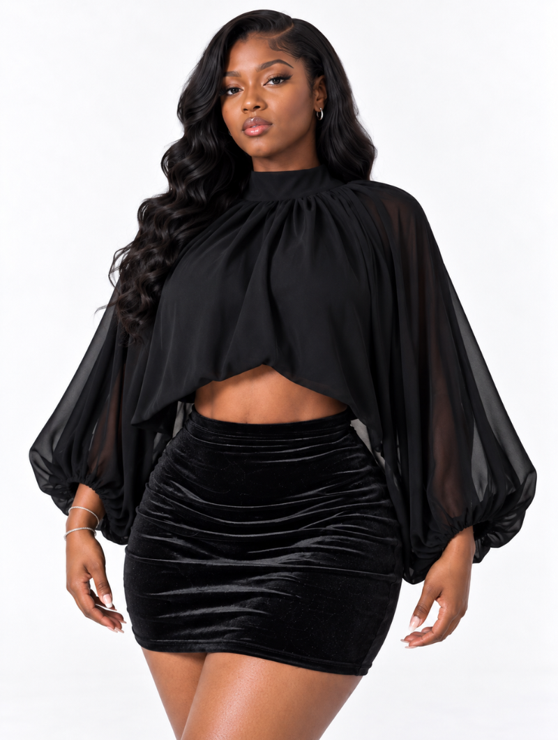 Noir Chiffon Velvet Set