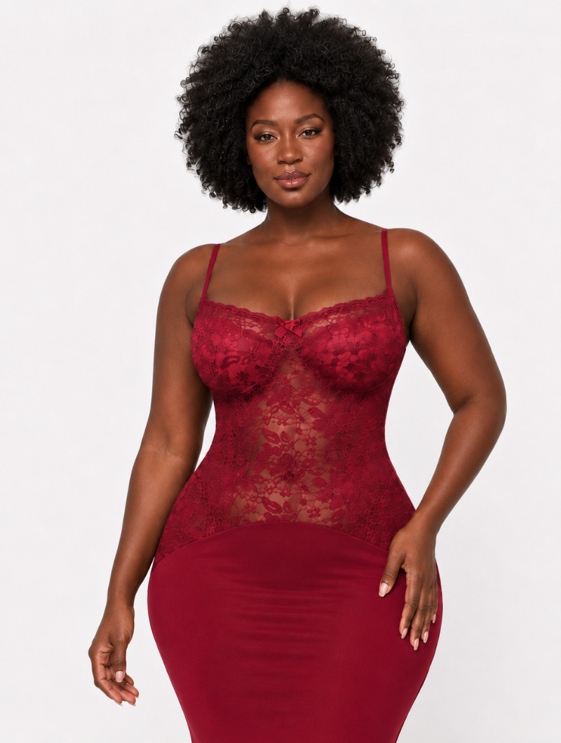 Burgundy Lace Bodice Maxi
