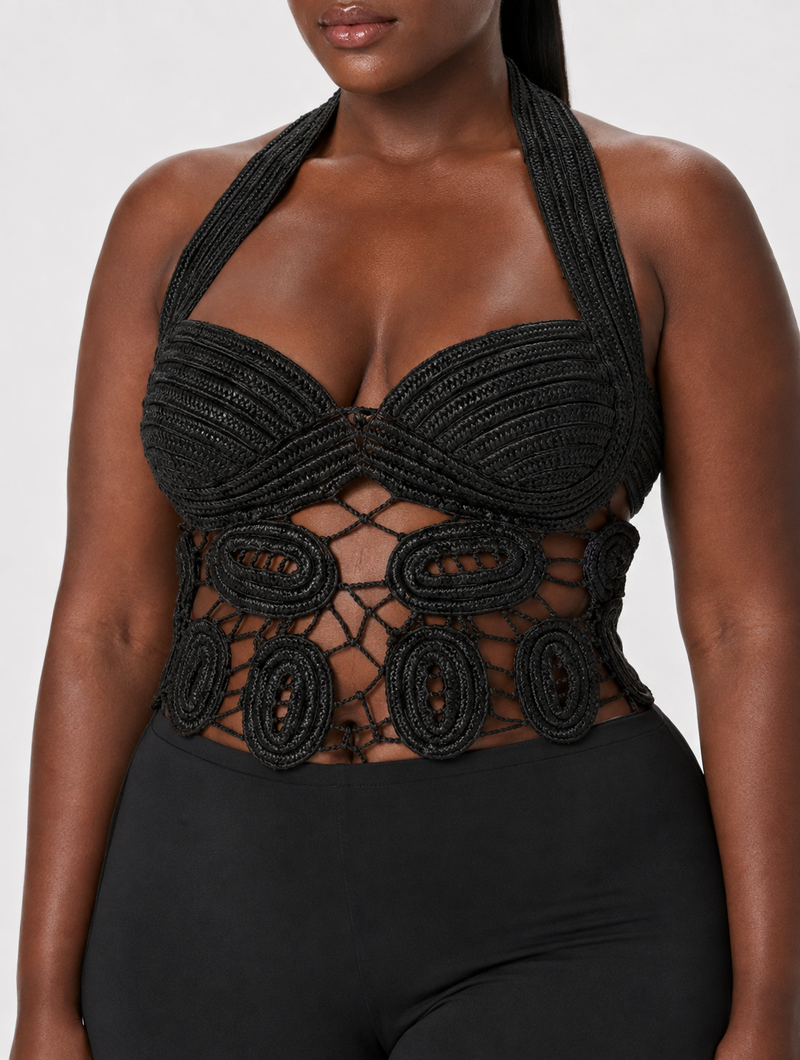 Black Crochet Halter Top