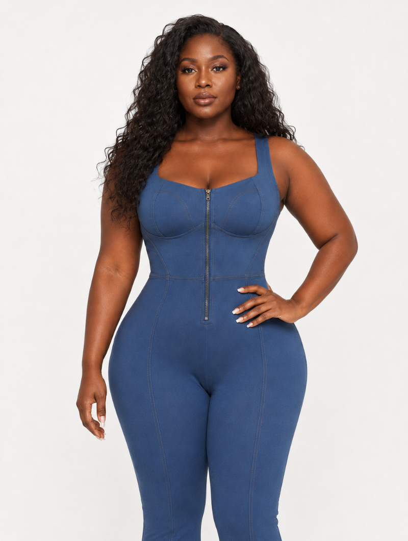 Denim Zip Flare Jumpsuit