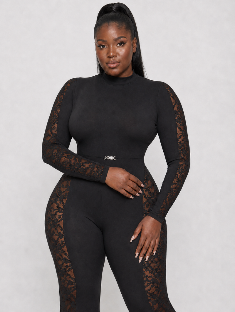 Lace Panel Flare Jumpsuit