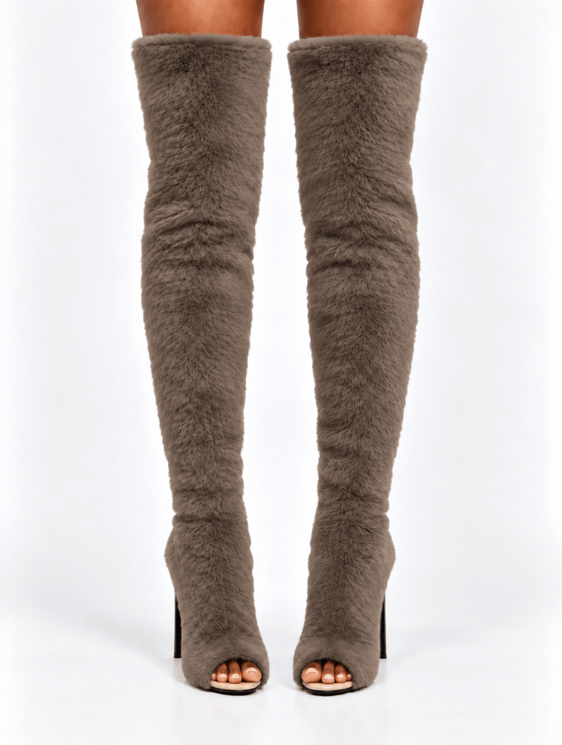 Fluffy Peep Toe Boots