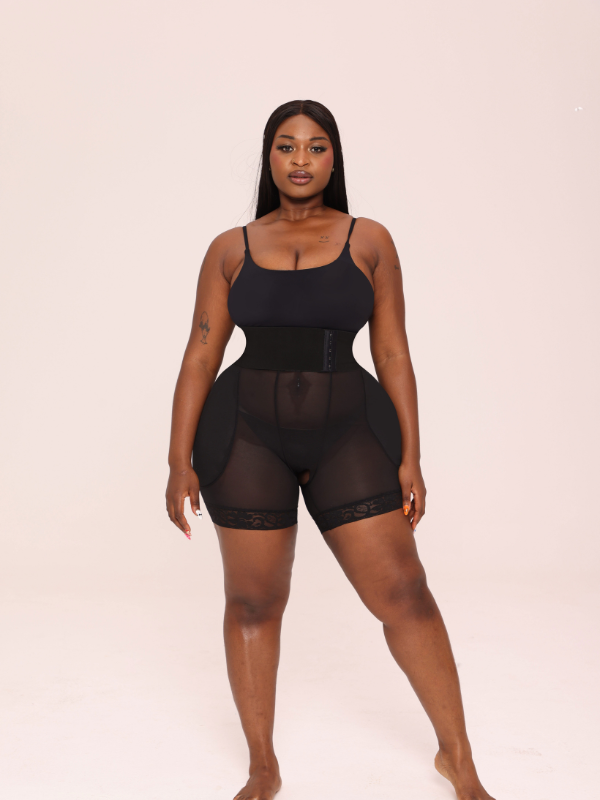 Full-length front view of black sheer sculpt leggings showing breathable, stretchy fabric hugging the figure.