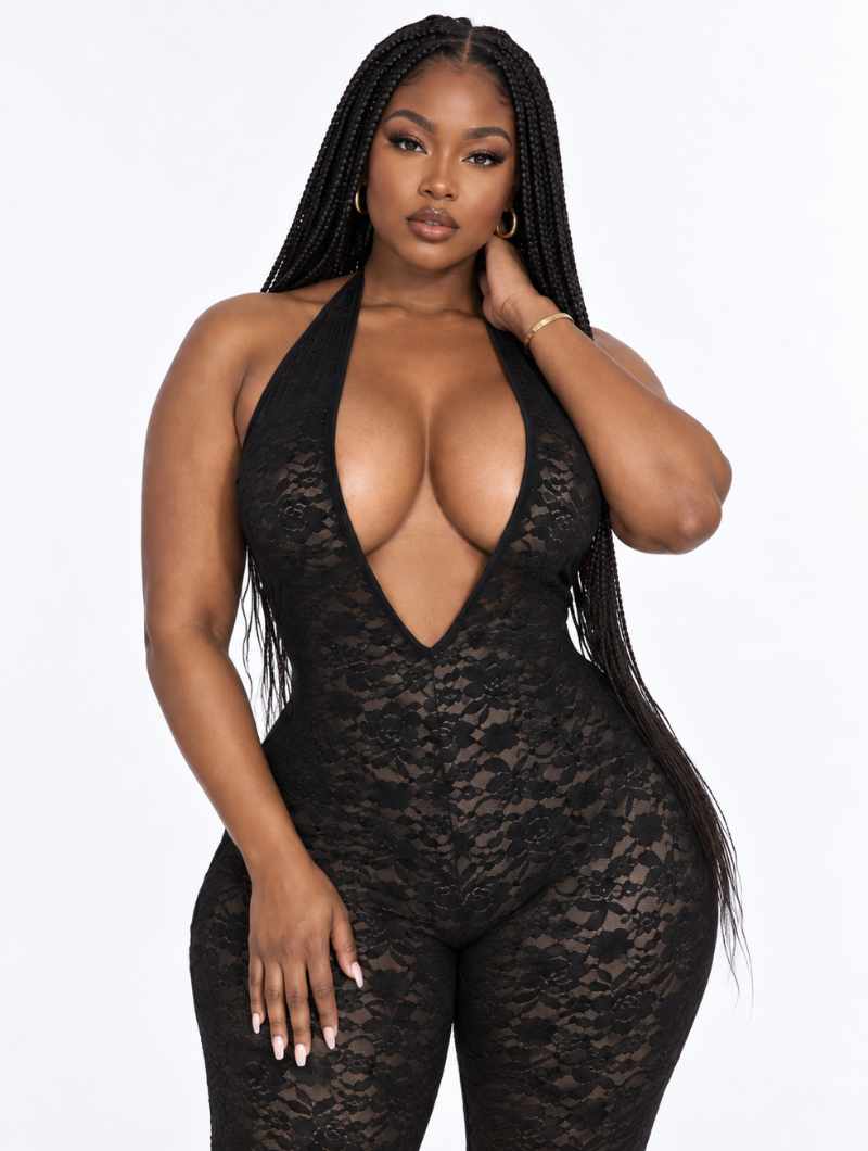 Halter Plunge Lace Jumpsuit