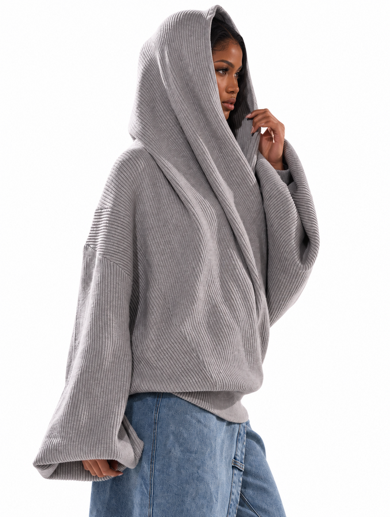 Draped Hood Knit Sweater