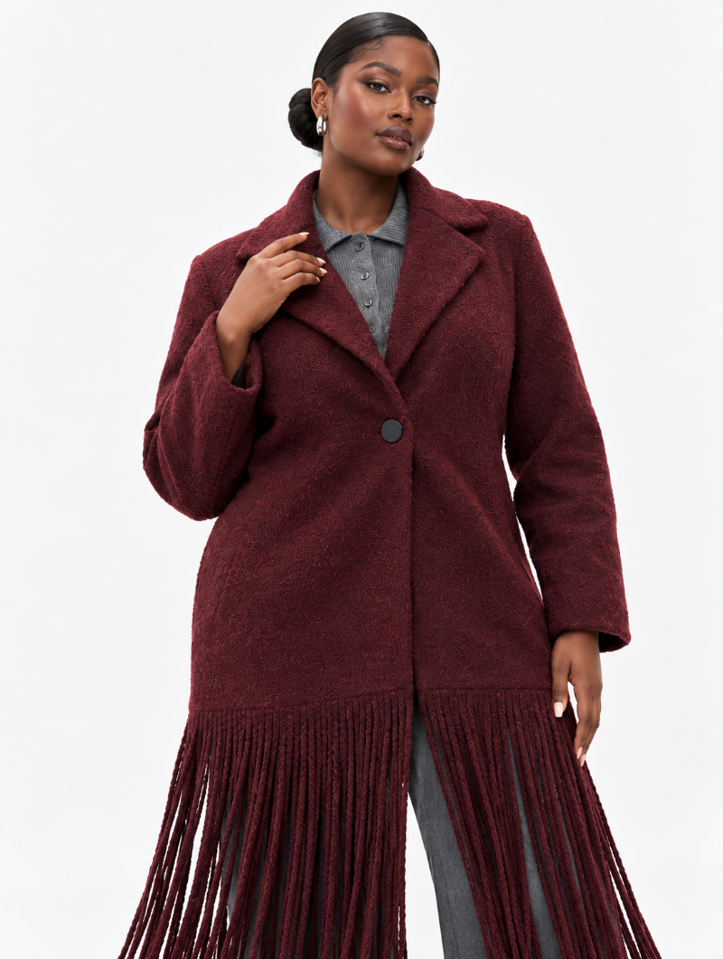 Burgundy Fringe Long Coat