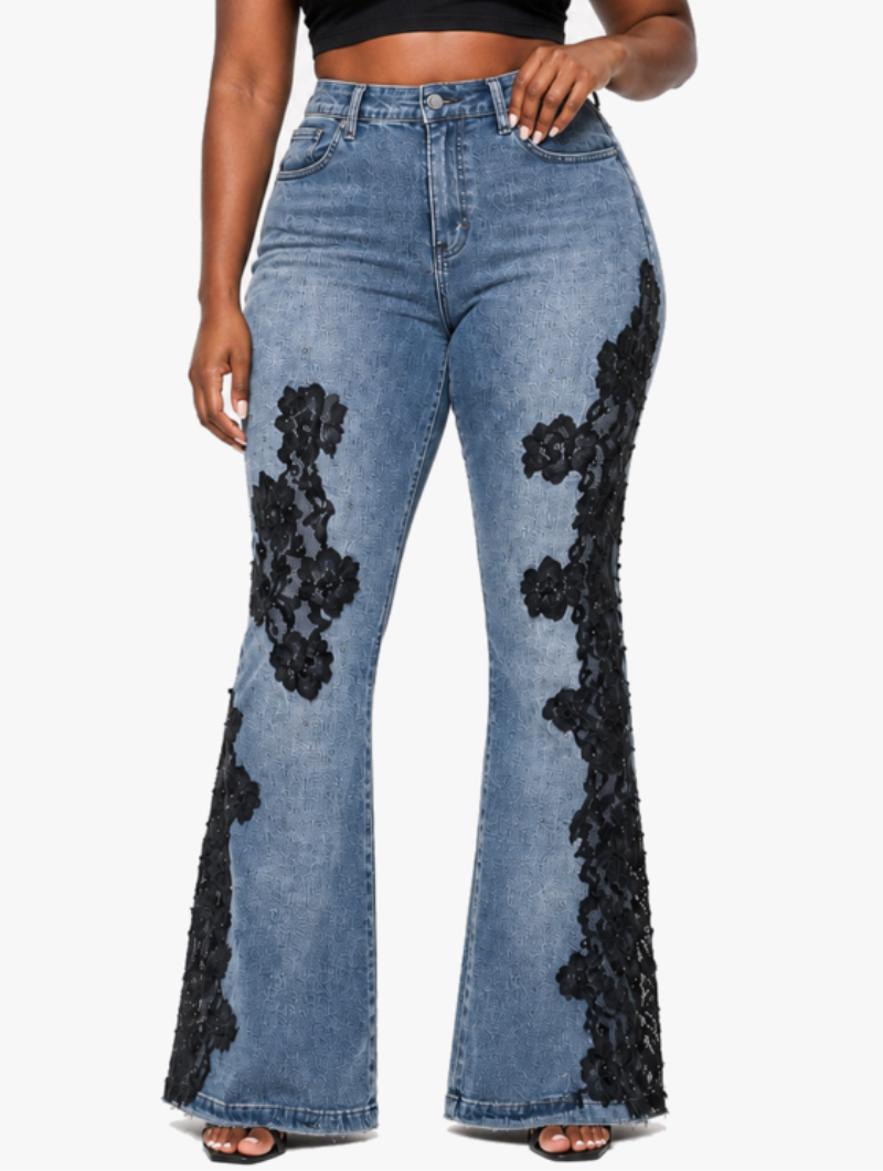 Floral Lace Flare Jeans