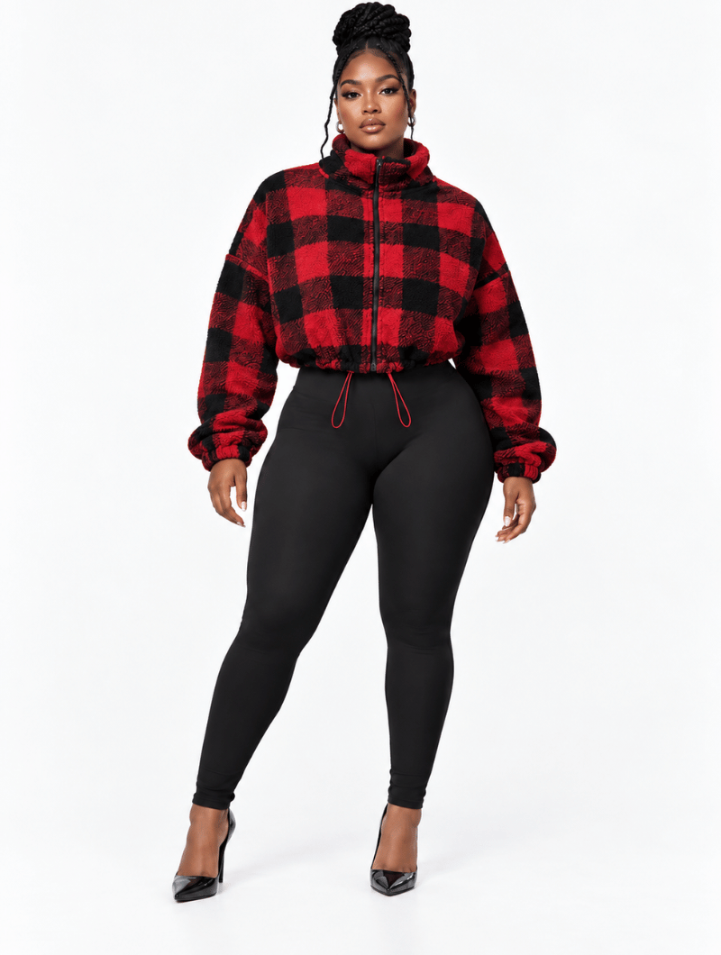 Plaid Cropped Sherpa Jacket