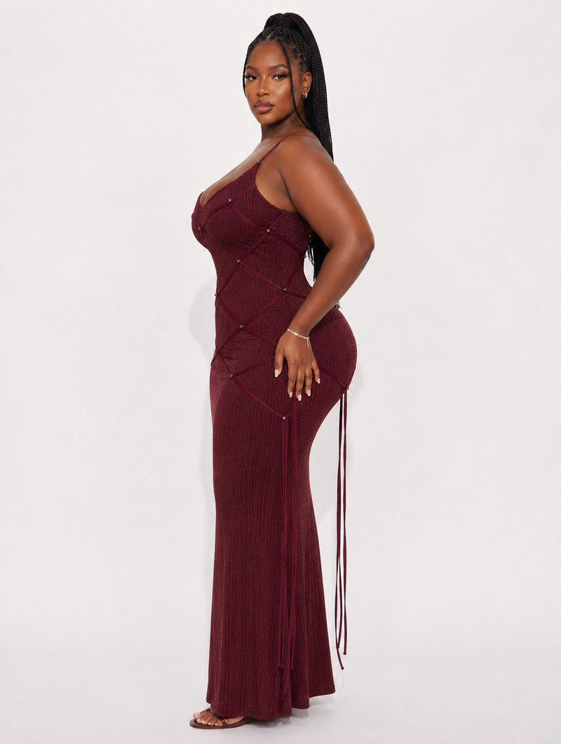 Burgundy Lattice Maxi Dress