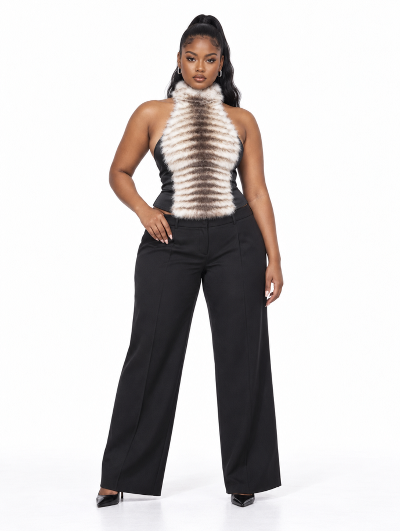 Fur Stripe Halter Top