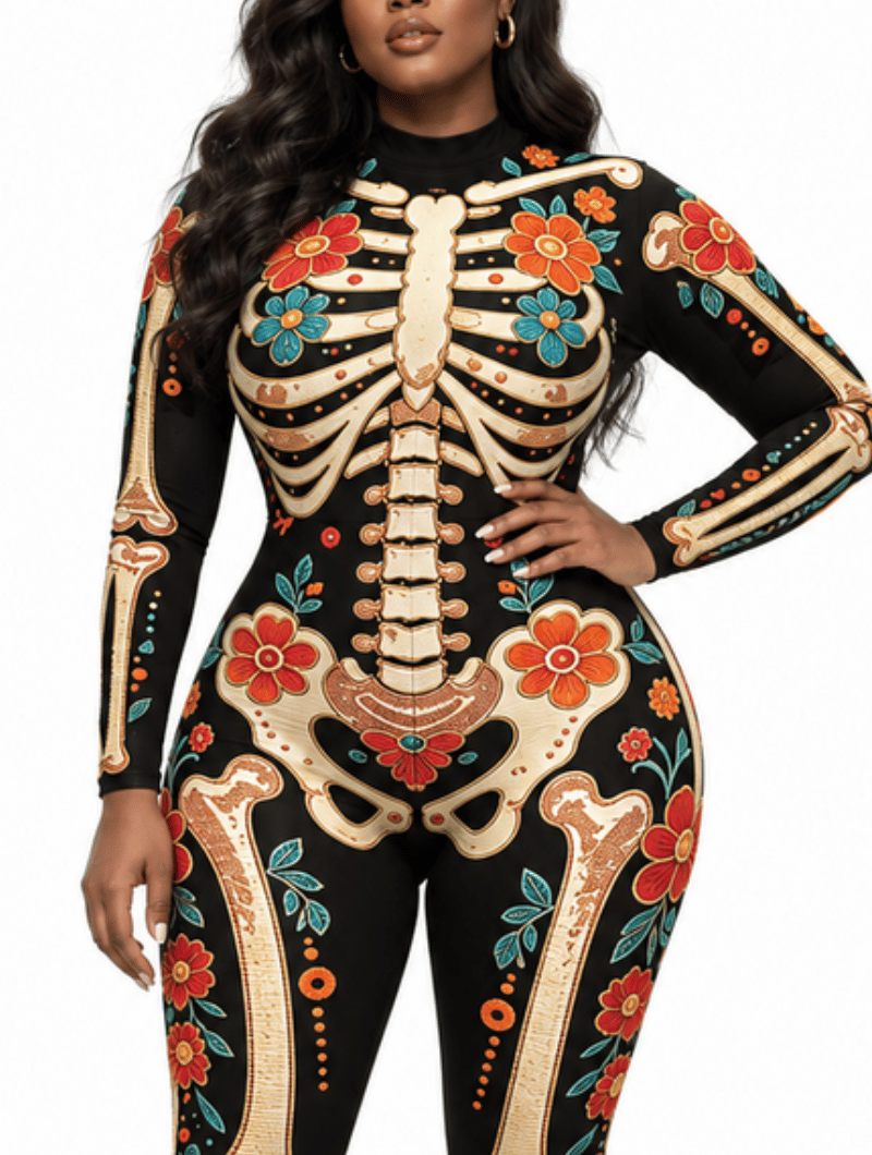 Floral Skeleton Bodycon Jumpsuit