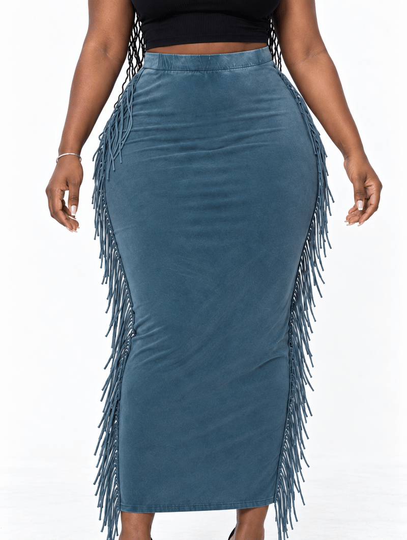 Fringe Trim Column Skirt
