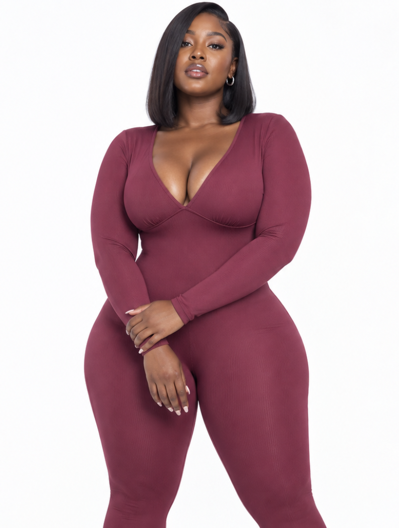 Hourglass Ribbed Plunge Jumpsuit