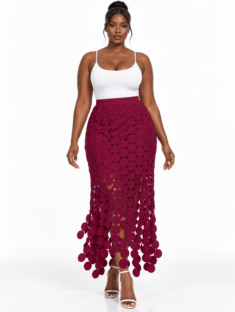 Disc Fringe Midi Skirt