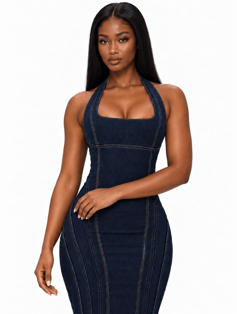 Denim Corset Maxi Dress