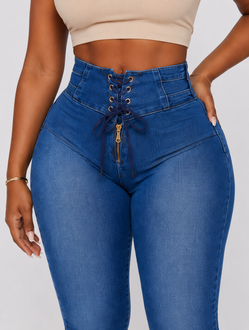 High-Waist Corset Skinny Jeans