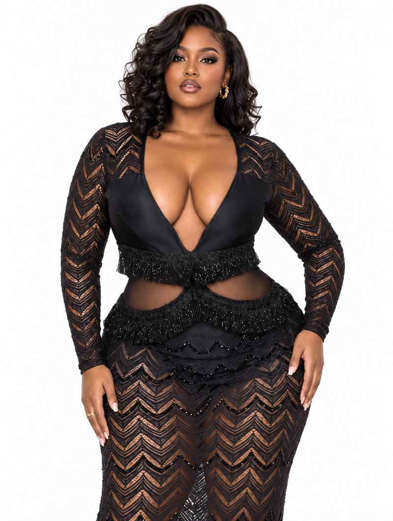 Noir Fringe Maxi Gown