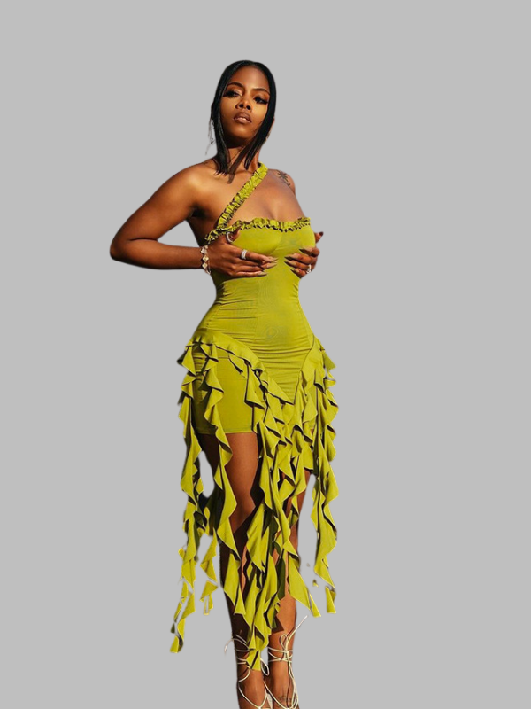 Ruffle Backless Halter Dress